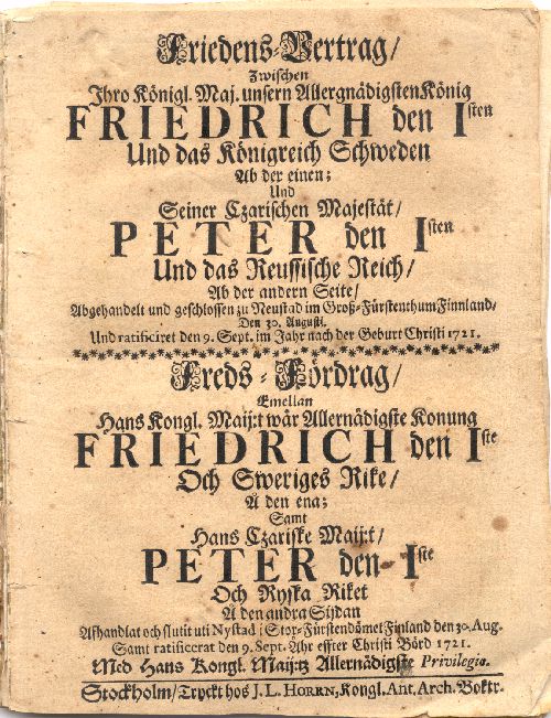 Nystad Peace Treaty 1721